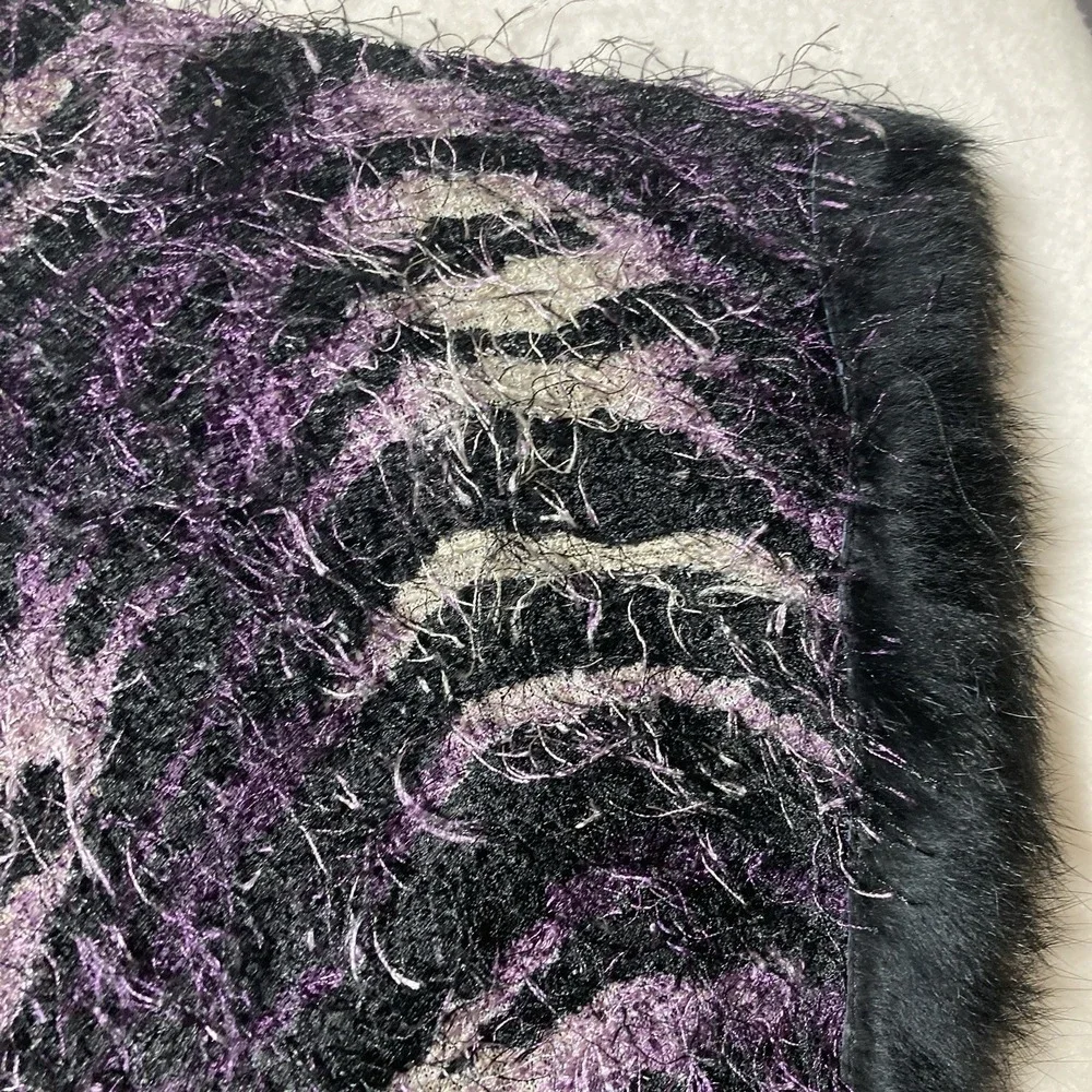 Alberto Makali Fringed Poncho Sweater‎ XS Purple Zebra Print Oversized NO BELT
